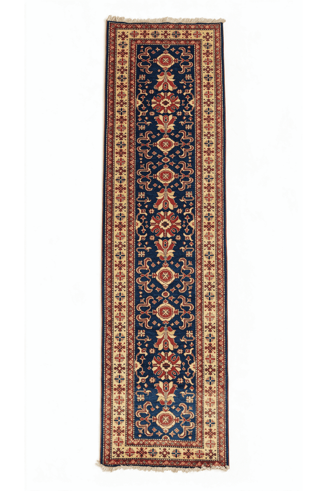 Navy and gold all-over floral Afghan Sherwan runner, 81×290cm