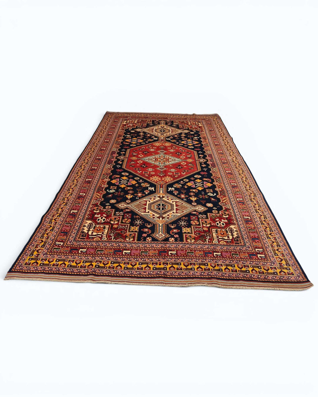 Navy red Khamseh Afghan Sherwan rug, Afghanistan craftsmanship
