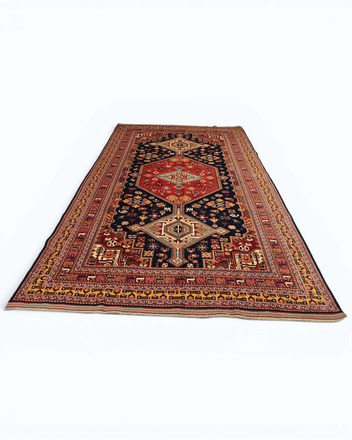Navy red Khamseh Afghan Sherwan rug, Afghanistan craftsmanship