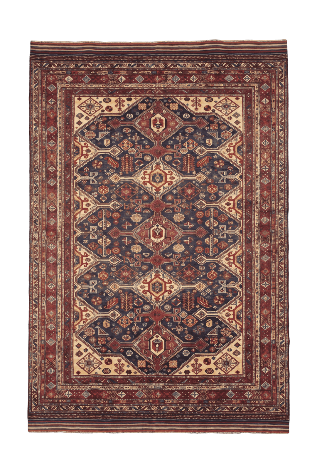 Navy and red Shahsavan tribal Afghan Sherwan rug, hand-knotted wool