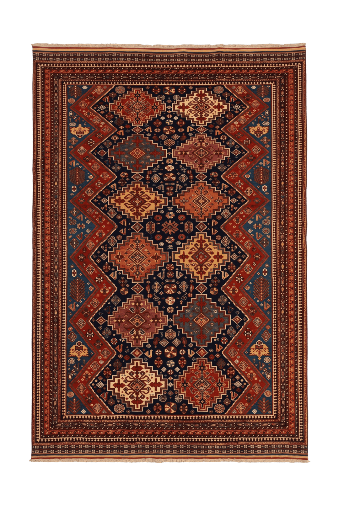 Navy and red Kashkuli tribal Afghan Sherwan rug, hand-knotted wool