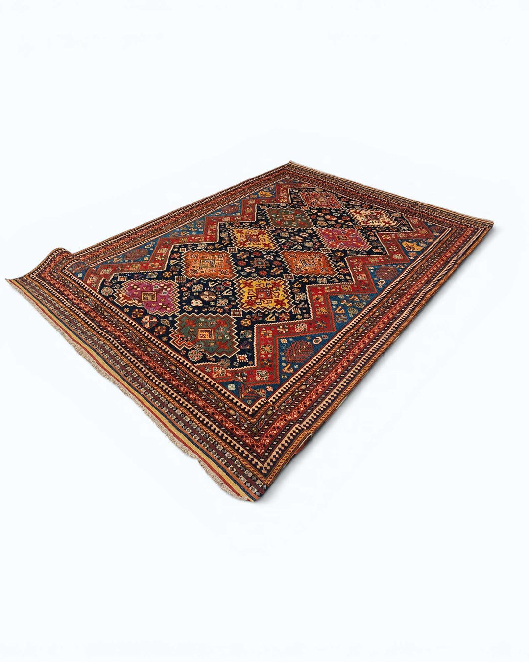 Kashkuli tribal rug in navy and red, hand-knotted Afghan wool