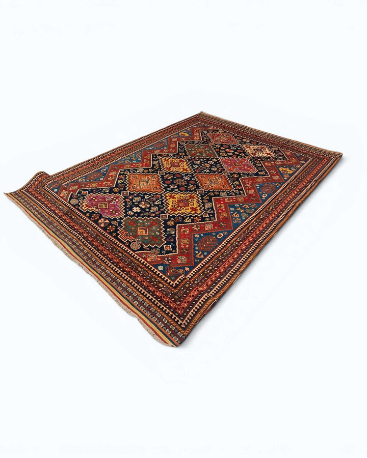 Kashkuli tribal rug in navy and red, hand-knotted Afghan wool