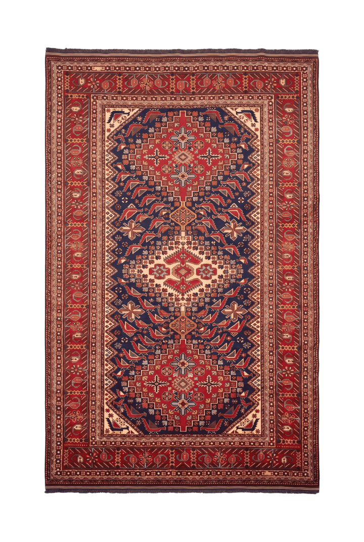 Navy and red Akstafa Caucasian Afghan Sherwan rug, hand-knotted wool