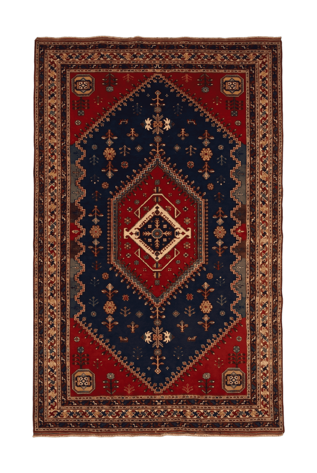 Navy and red Afshar medallion Afghan Sherwan rug, hand-knotted wool