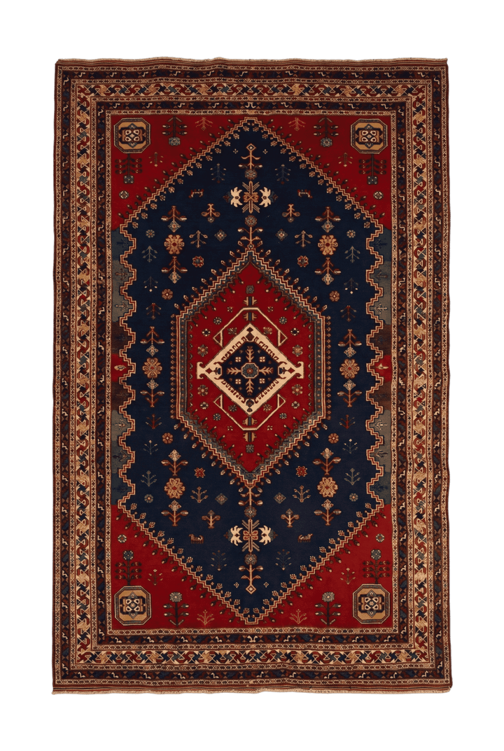 Navy and red Afshar medallion Afghan Sherwan rug, hand-knotted wool
