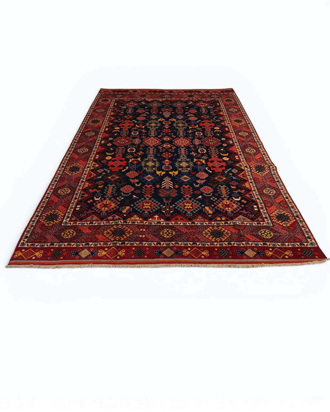 Navy red Shemakha Afghan Sherwan rug, Afghanistan craftsmanship