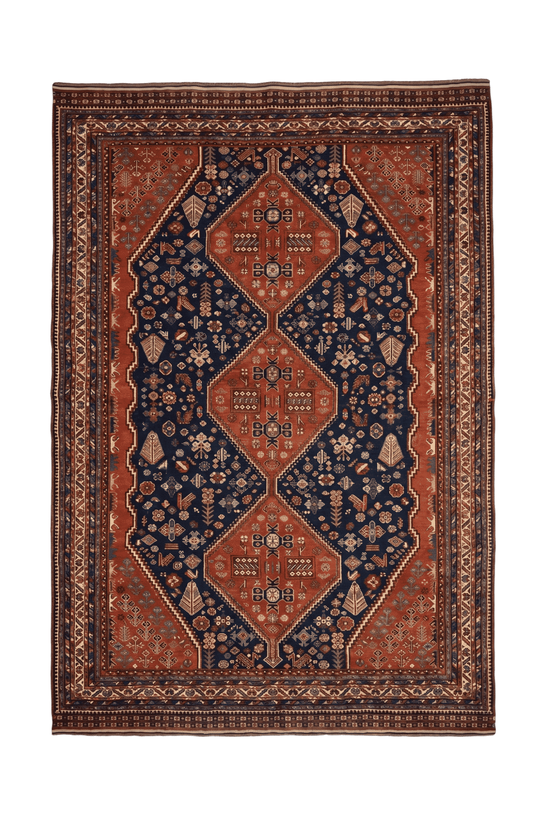 Navy and red Qashqai tribal Afghan Sherwan rug, hand-knotted wool