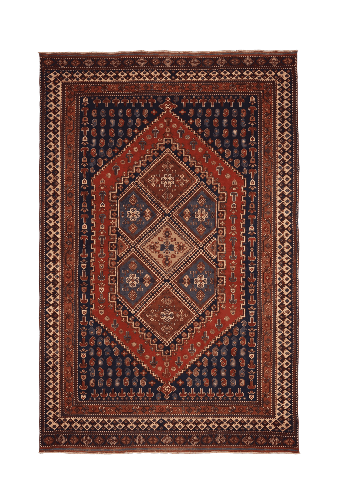 Navy and red tribal medallion Afghan Sherwan rug, hand-knotted wool