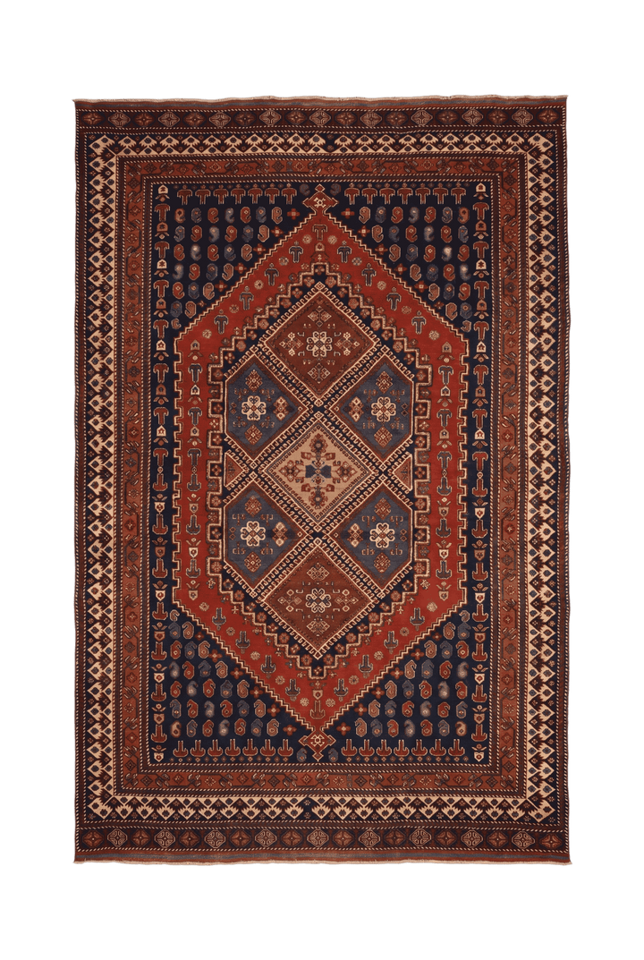 Navy and red tribal medallion Afghan Sherwan rug, hand-knotted wool
