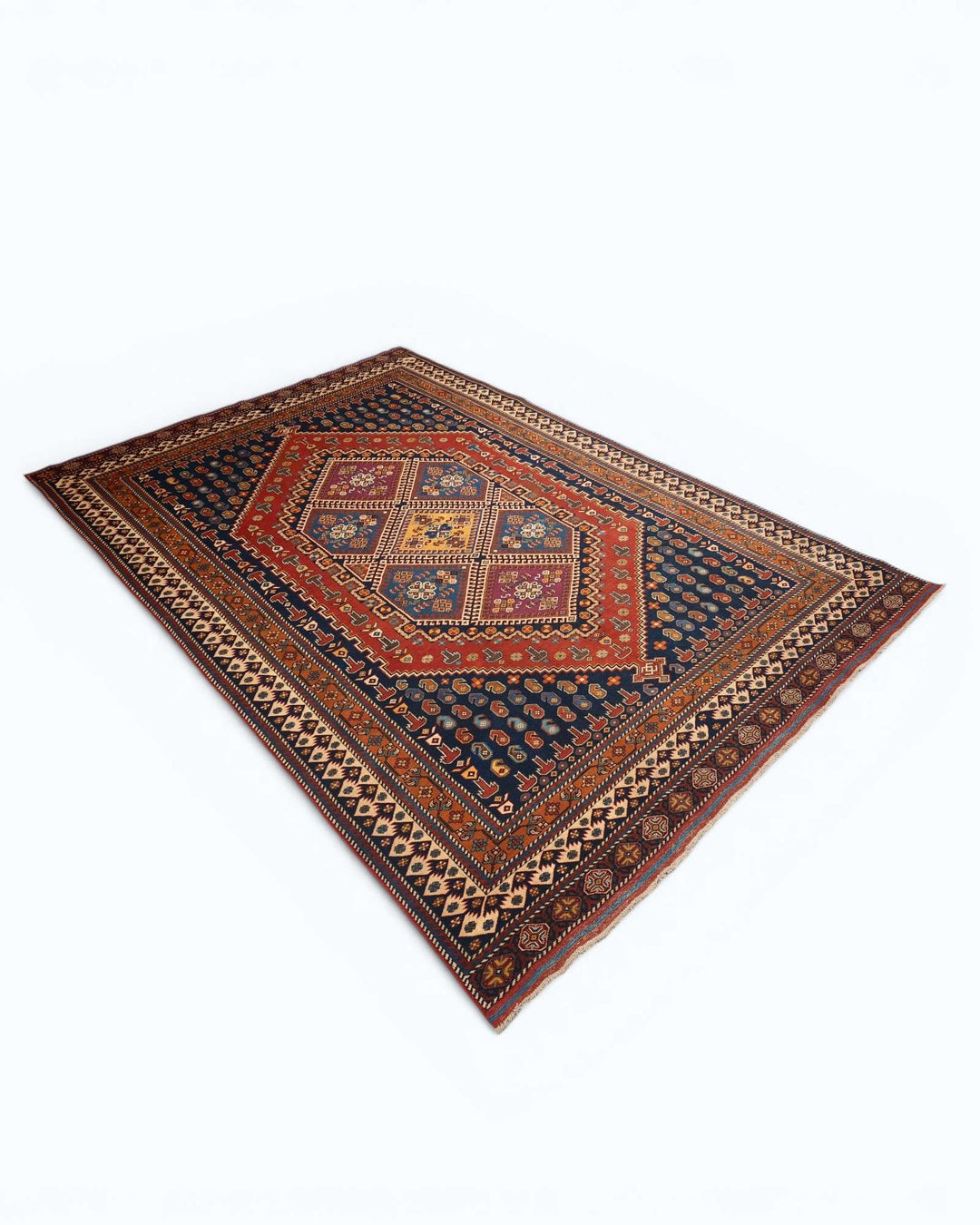 Navy red tribal Afghan Sherwan rug, Afghanistan craftsmanship