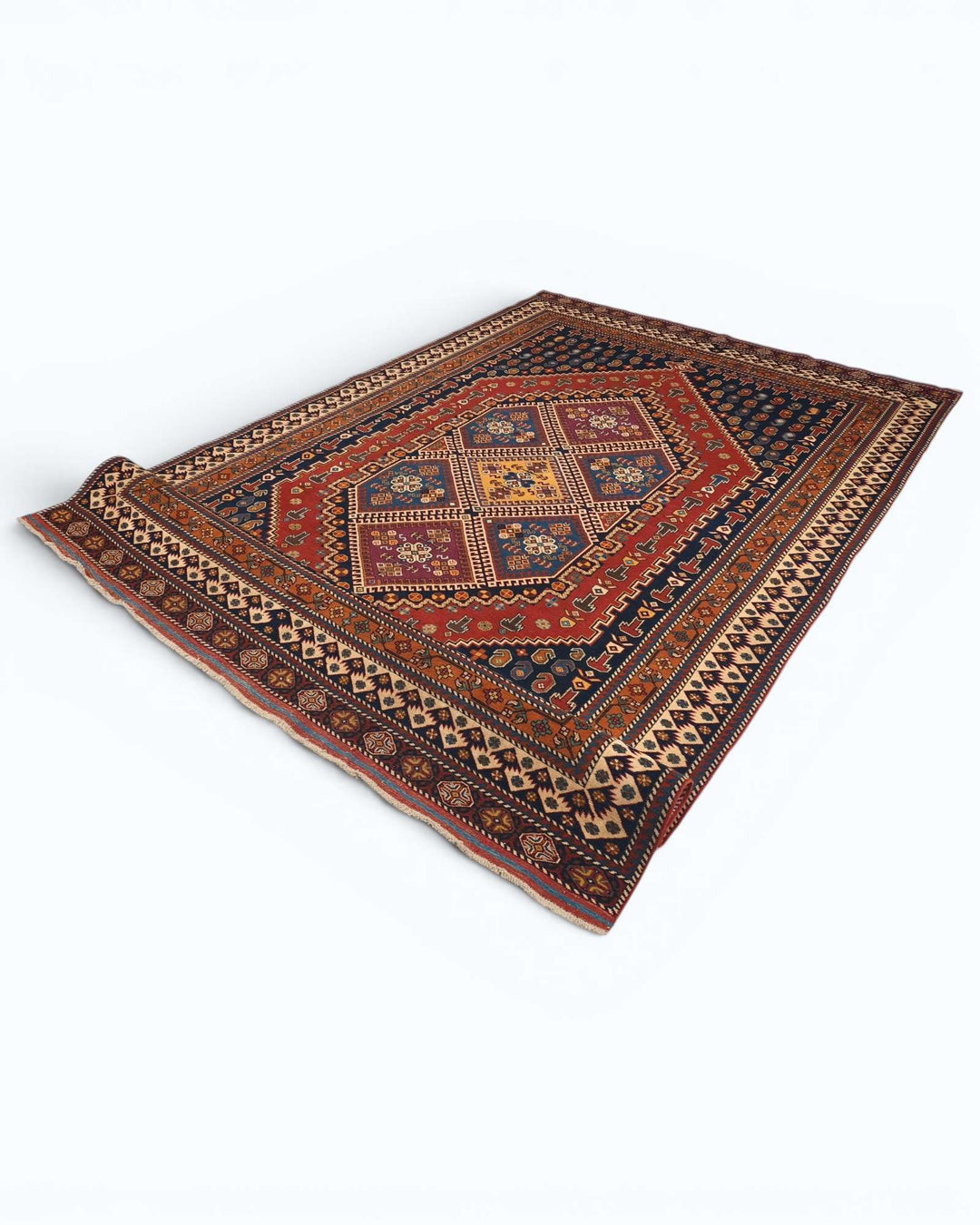 One-of-a-kind navy and red tribal medallion Afghan rug