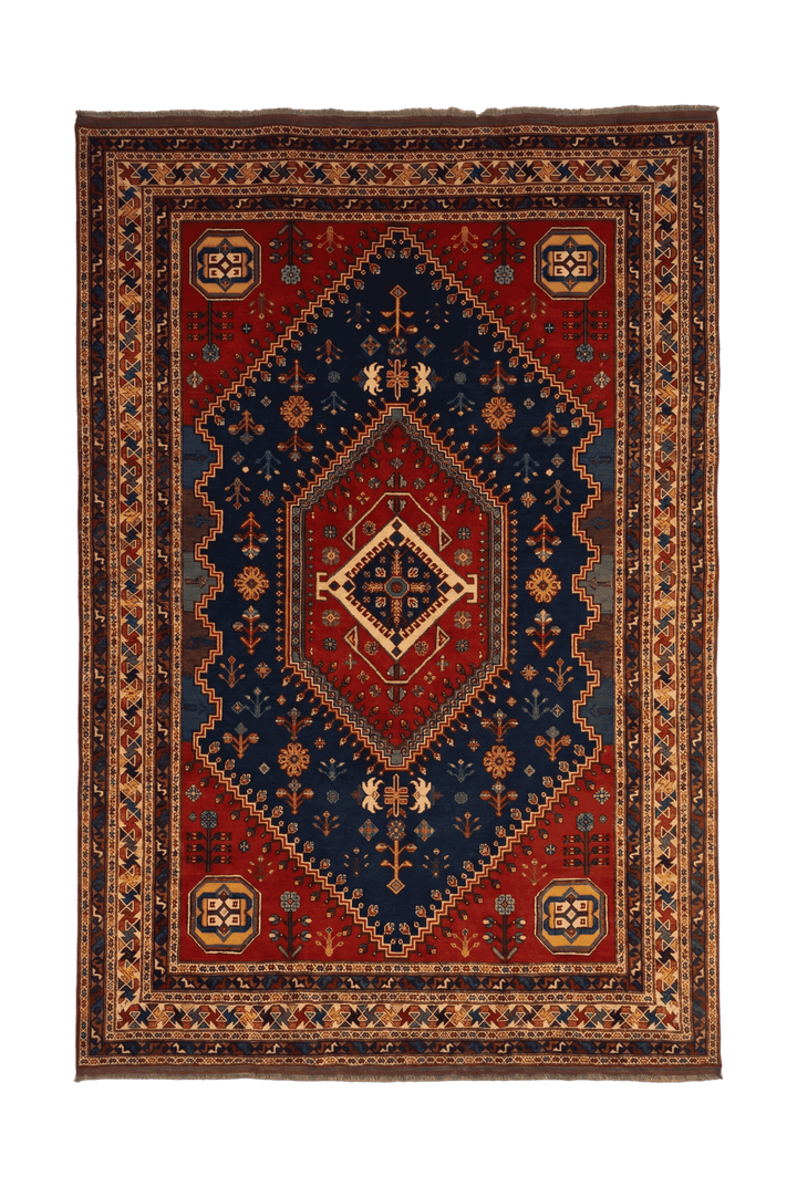 Navy and red Shiraz medallion Afghan Sherwan rug, hand-knotted wool