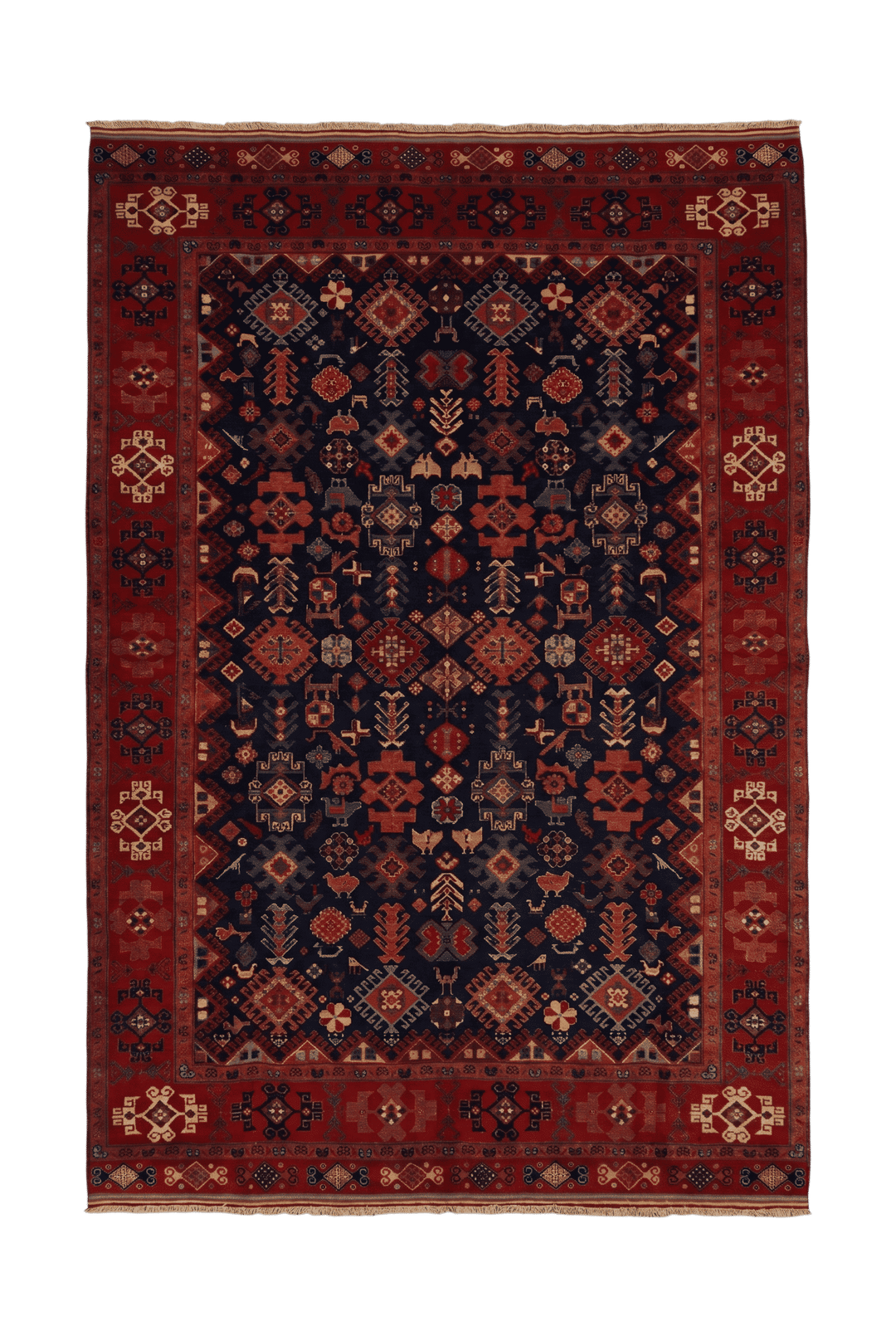 Navy and red Afshan all-over Afghan Sherwan rug, hand-knotted wool