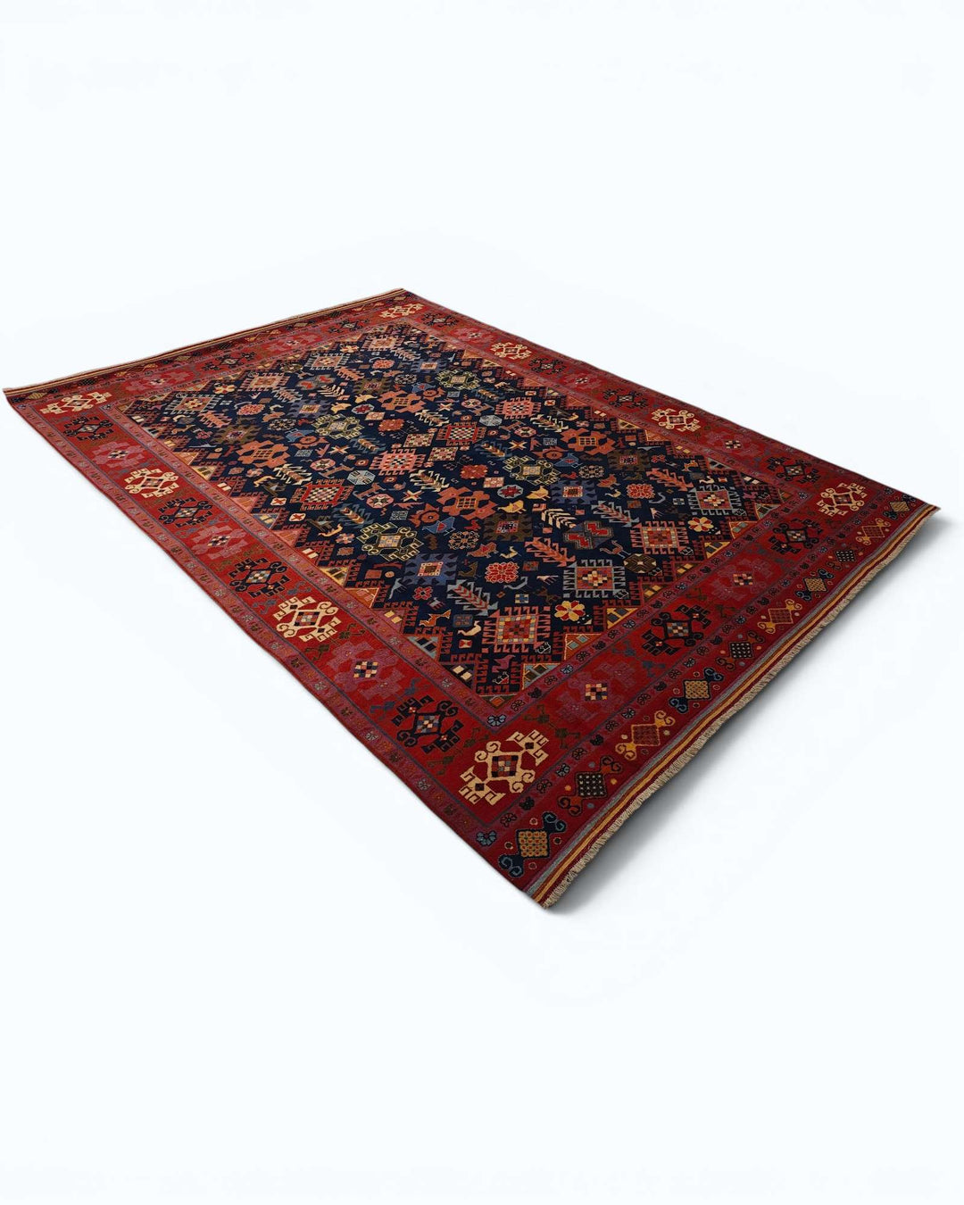 Navy red Afshan Afghan Sherwan rug, Afghanistan craftsmanship