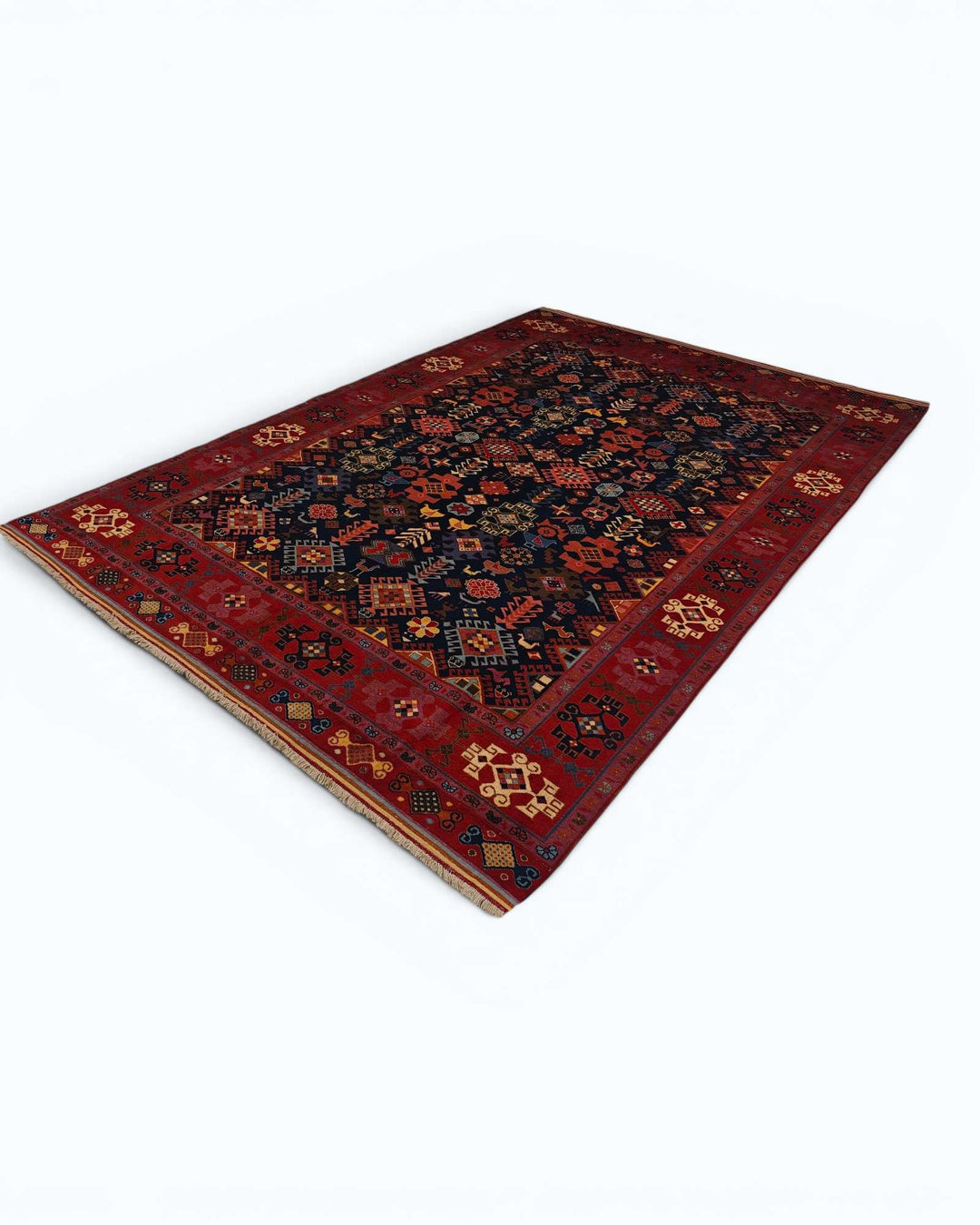 Afshan all-over rug in navy and red, hand-knotted Afghan wool