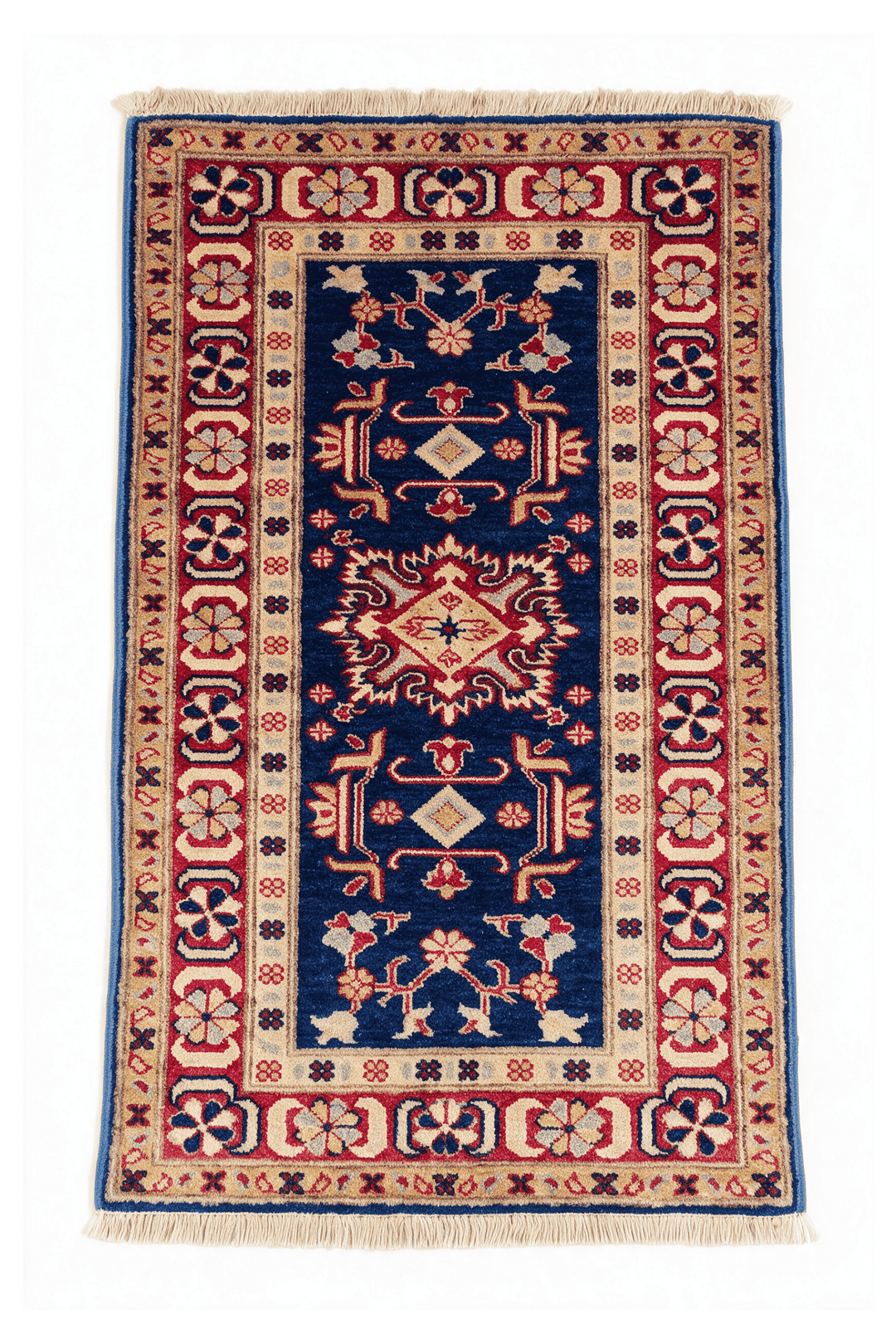 Navy and red Caucasian medallion Sherwan rug, 52×98cm, entrance mat size