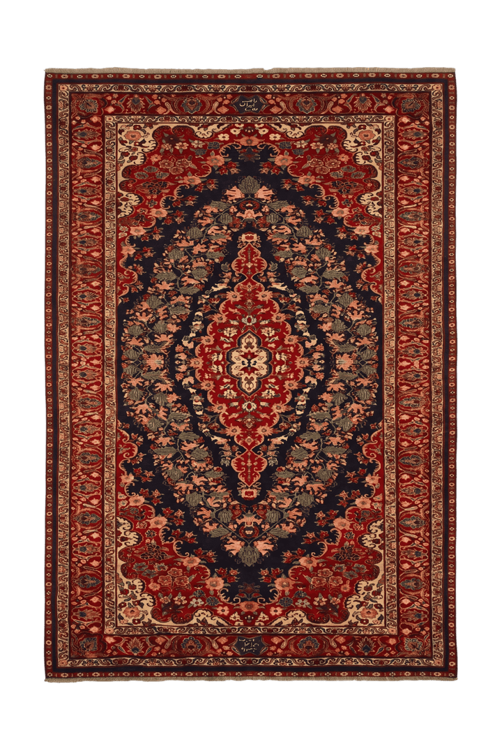 Navy and red Kashan medallion Afghan Sherwan rug, hand-knotted wool