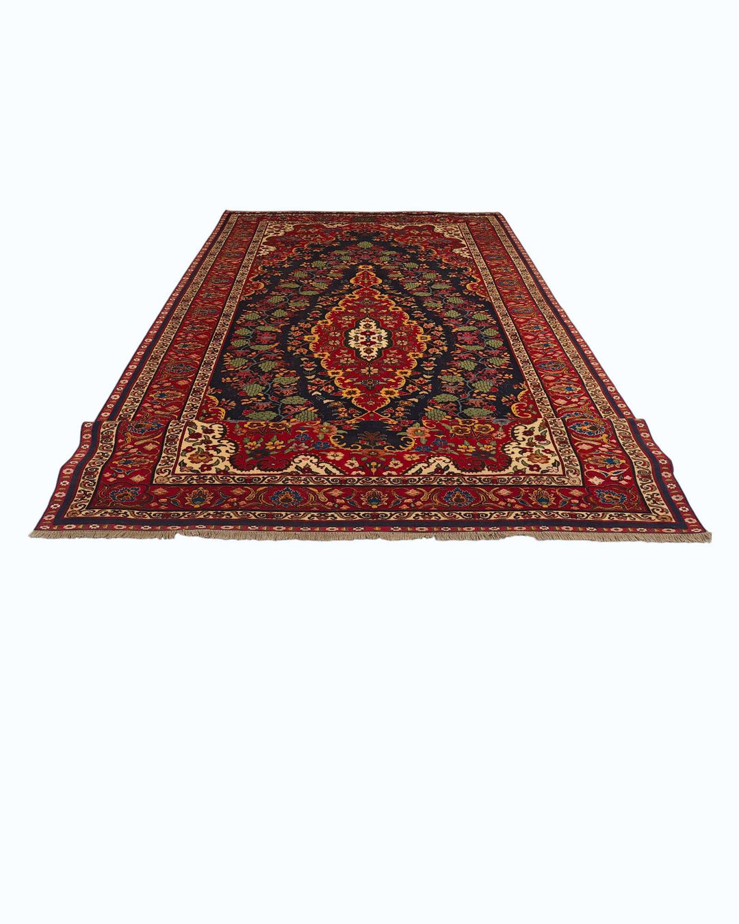One-of-a-kind navy and red Kashan medallion Afghan rug