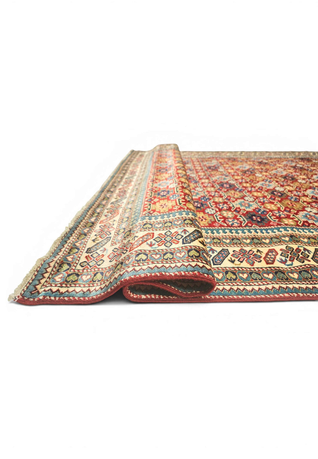 Hand-knotted red Afghan Sherwan rug with Shirvan pattern