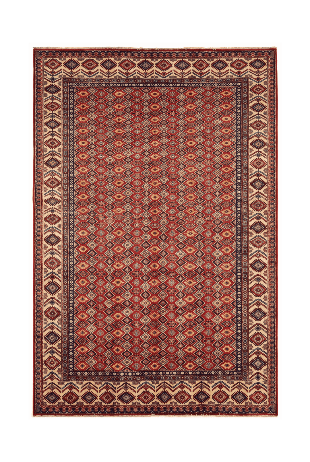Red all-over diamond lattice Afghan Sherwan rug, 192×279cm, 3 tatami