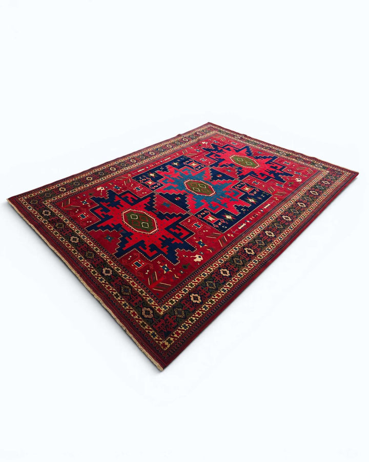 Red navy Lesghi Afghan Sherwan rug, Afghanistan craftsmanship