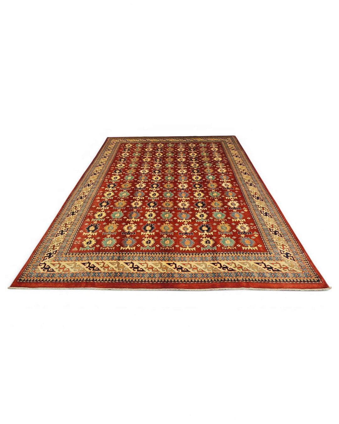 Hand-knotted wool pile of red medallion Afghan Sherwan rug
