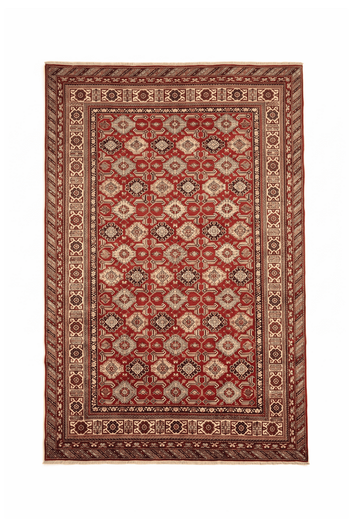 Red Shirvan gül lattice Afghan Sherwan rug, 215×302cm, about 4.5 tatami