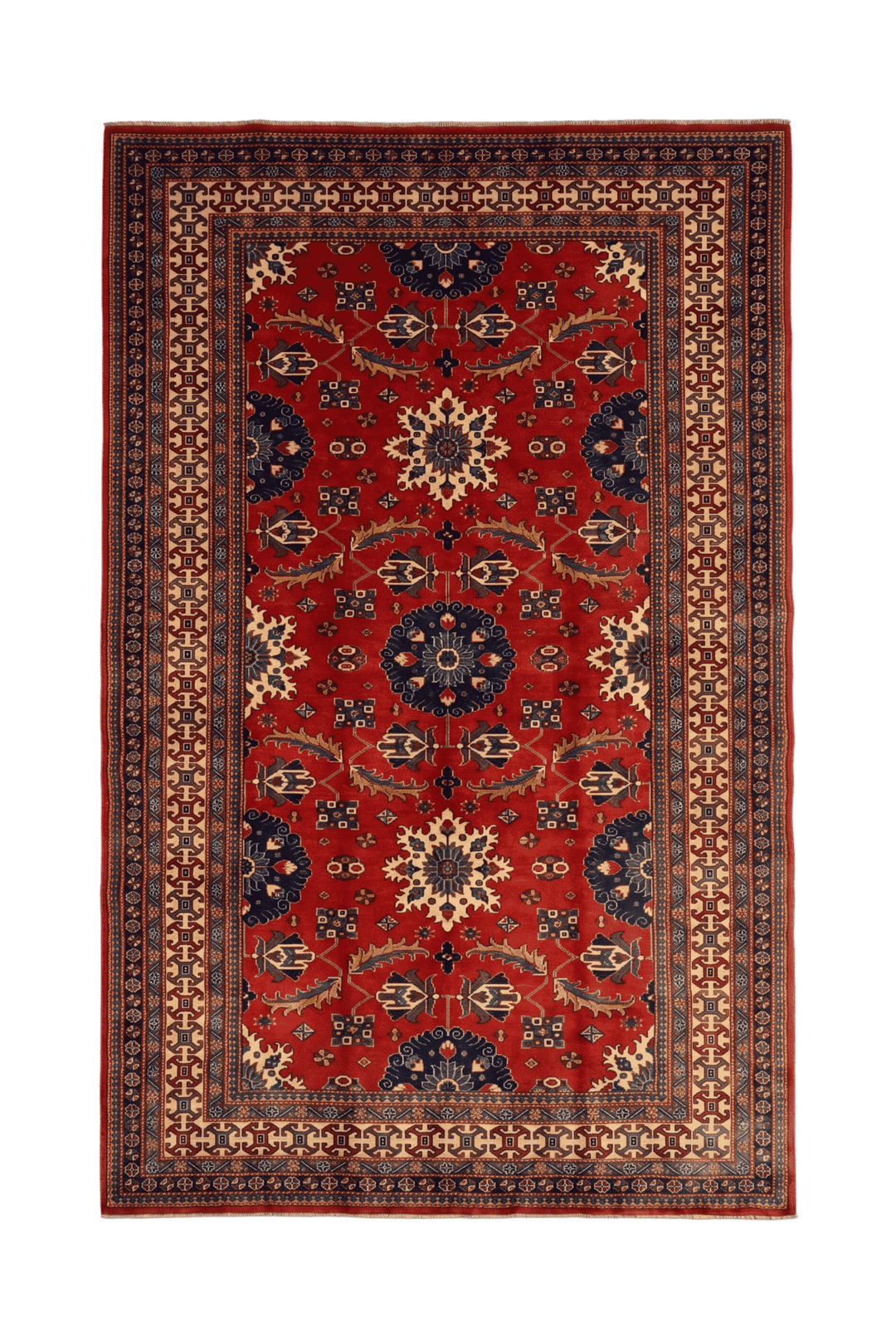 Red Afghan Sherwan hand-knotted wool rug, tribal weave