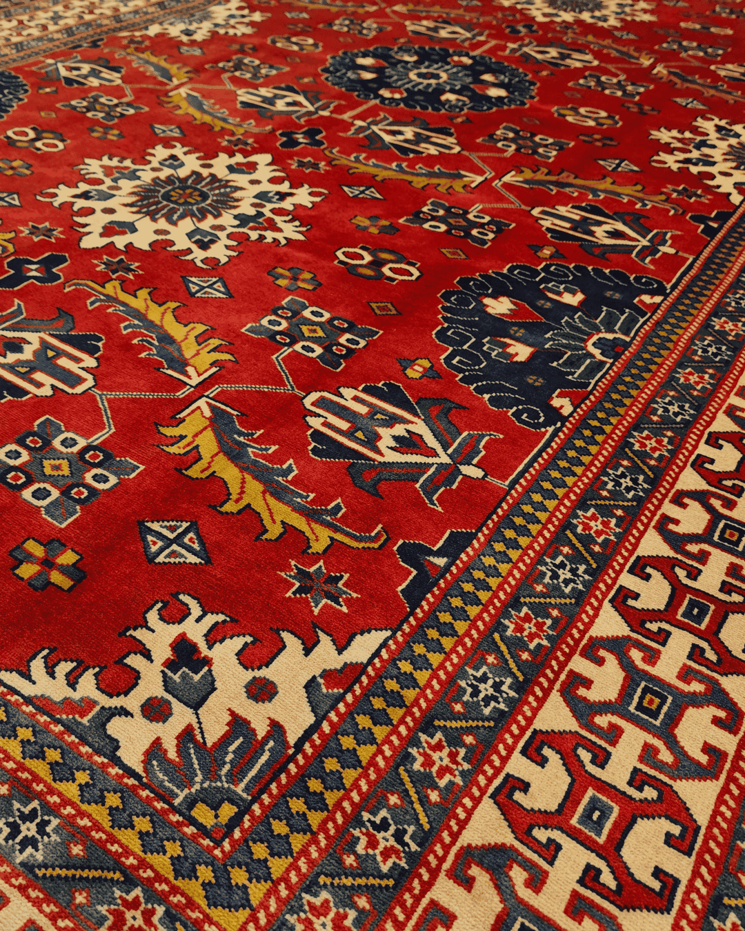 Red Afghan Sherwan wool rug, hand-knotted one-of-a-kind
