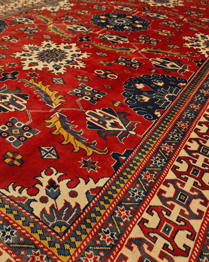 Red Afghan Sherwan wool rug, hand-knotted one-of-a-kind