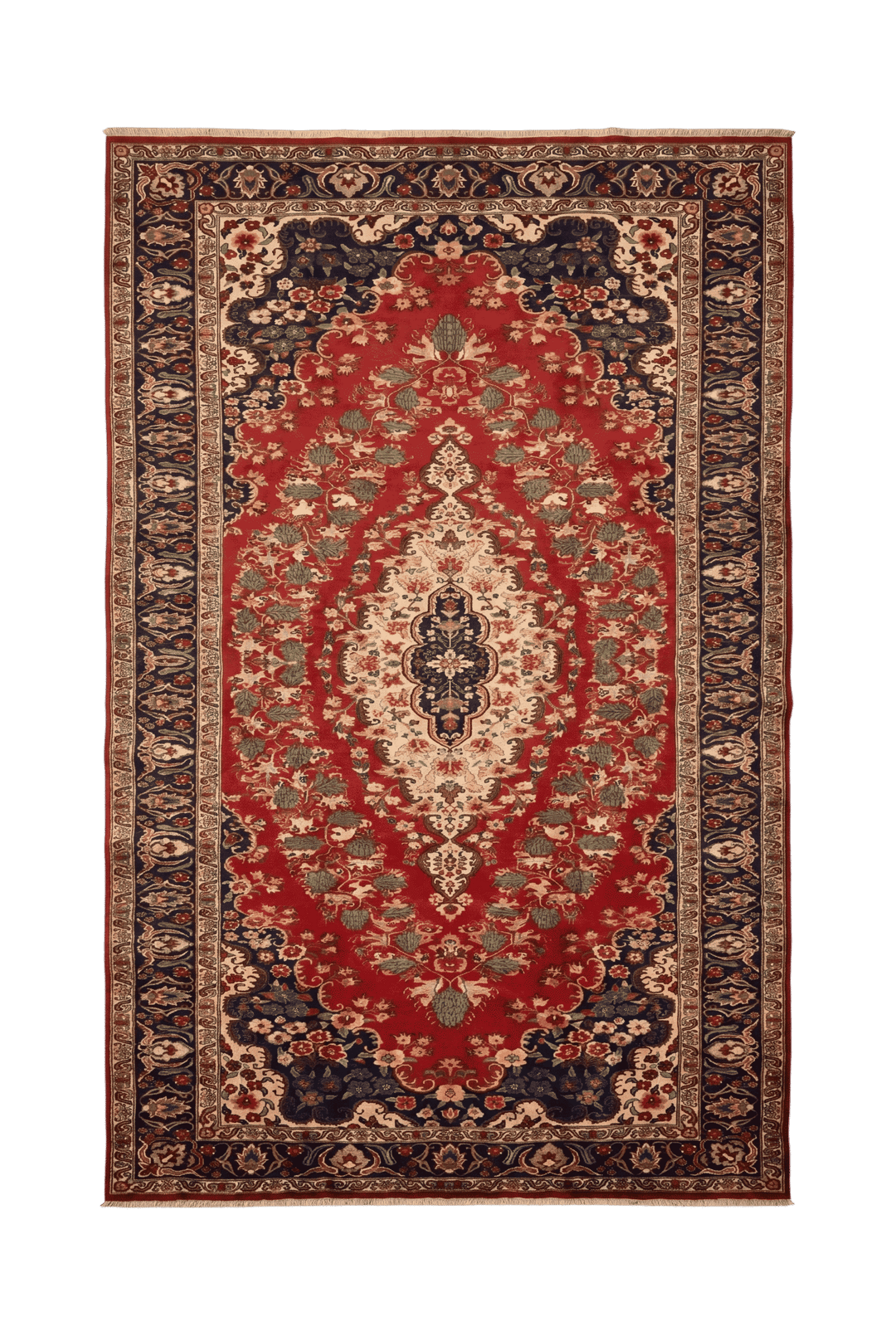 Red and navy floral medallion Afghan Sherwan rug, hand-knotted wool