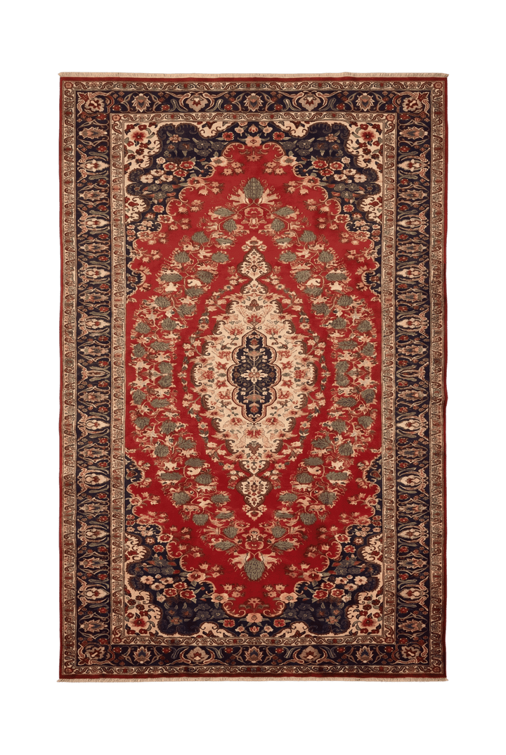 Red and navy floral medallion Afghan Sherwan rug, hand-knotted wool