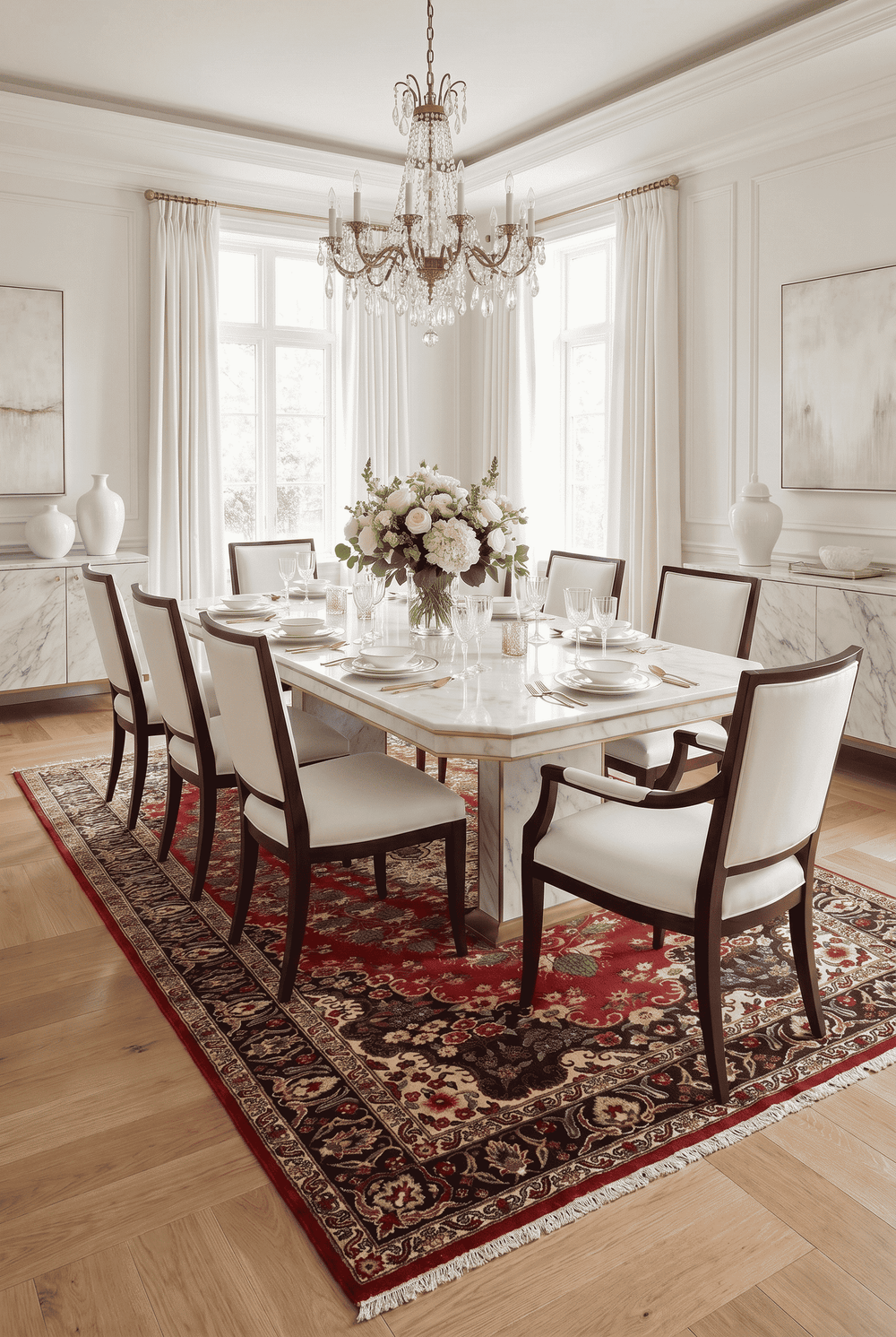 Floral medallion design in red and navy on Afghan Sherwan rug
