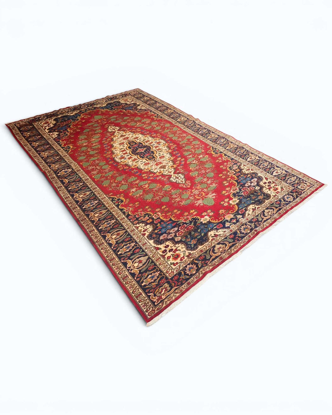 One-of-a-kind red and navy floral medallion Afghan rug