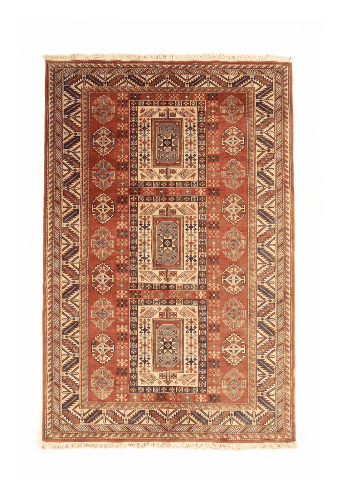 Multicolour tribal medallion Afghan Sherwan rug, 135×168cm, 1.5 tatami