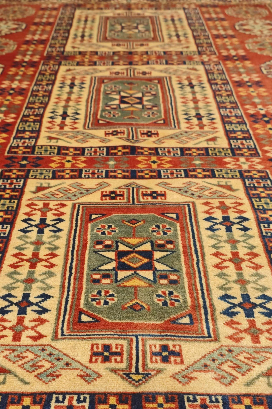 Multicolour tribal medallion rug for a bedside, 135×168cm