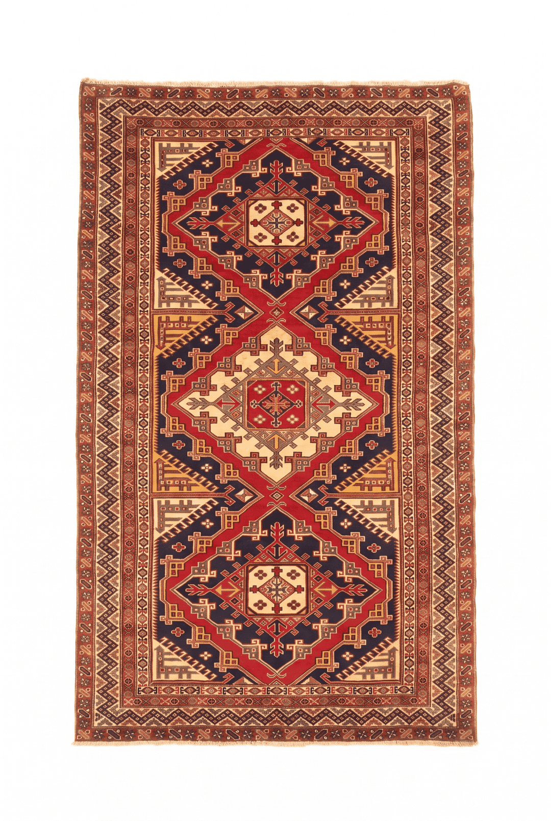 Navy and red Shirvan medallion Afghan Sherwan rug, 126×187cm, 1.5 tatami