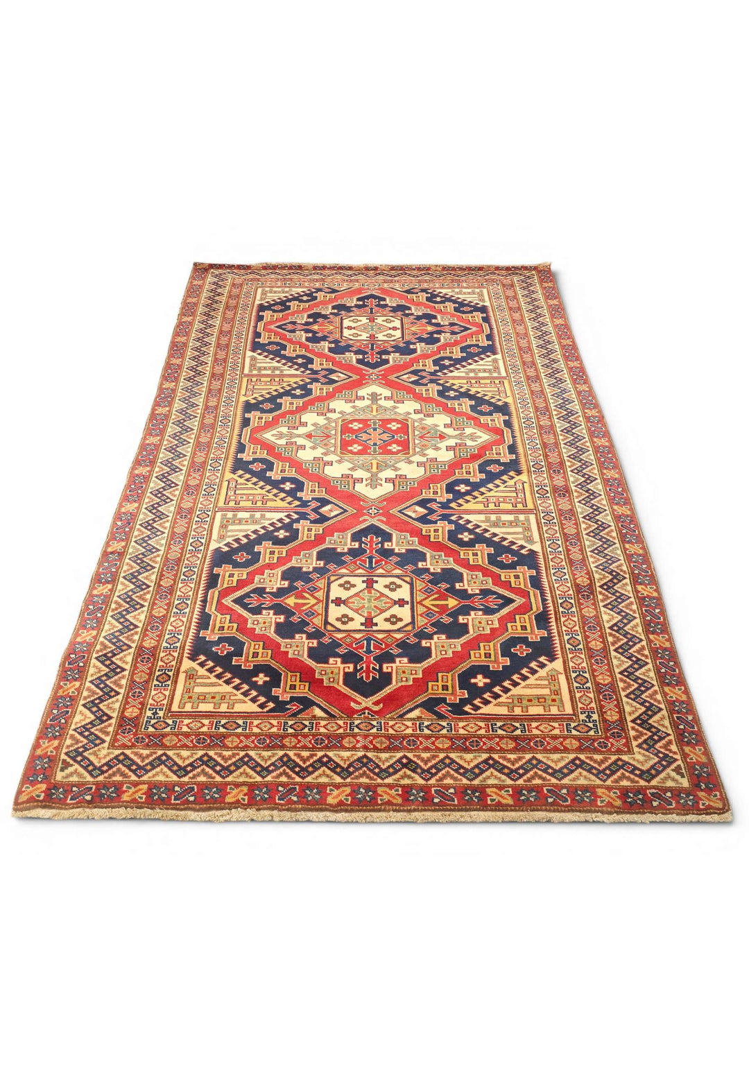 Hand-knotted wool pile of navy Shirvan rug, 126×187cm