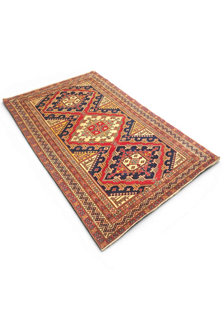 Navy and red Shirvan rug for a bedside, 126×187cm