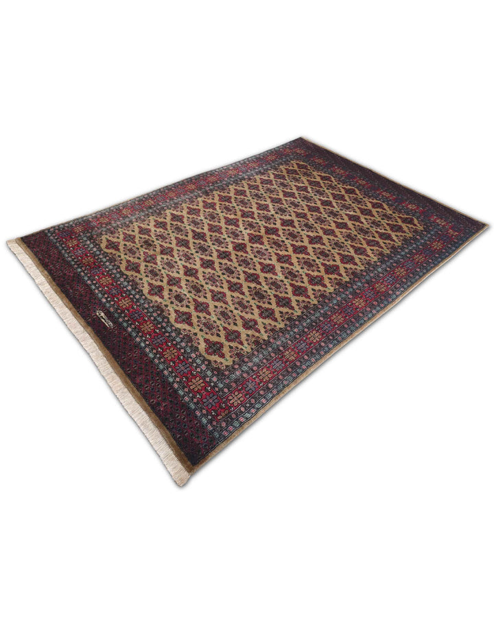 Hand-knotted wool pile of camel wine Jaldar rug, 156×216cm
