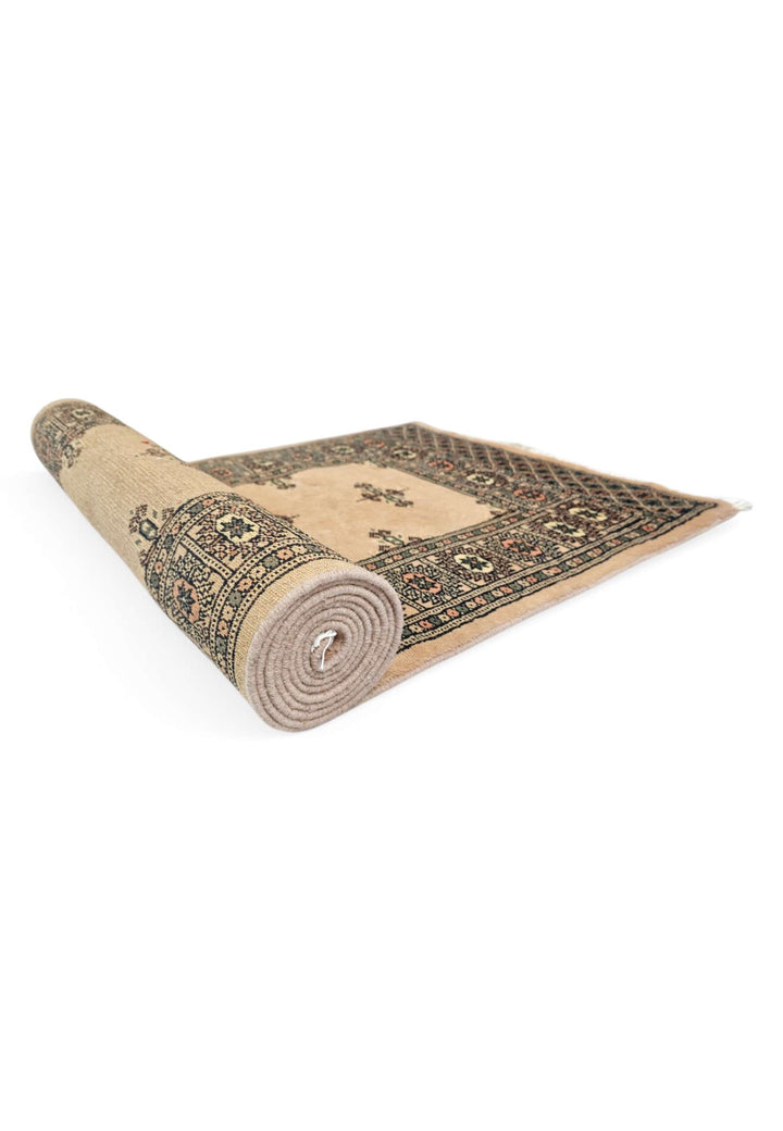 One-of-a-kind camel and espresso Pakistani Bokhara runner