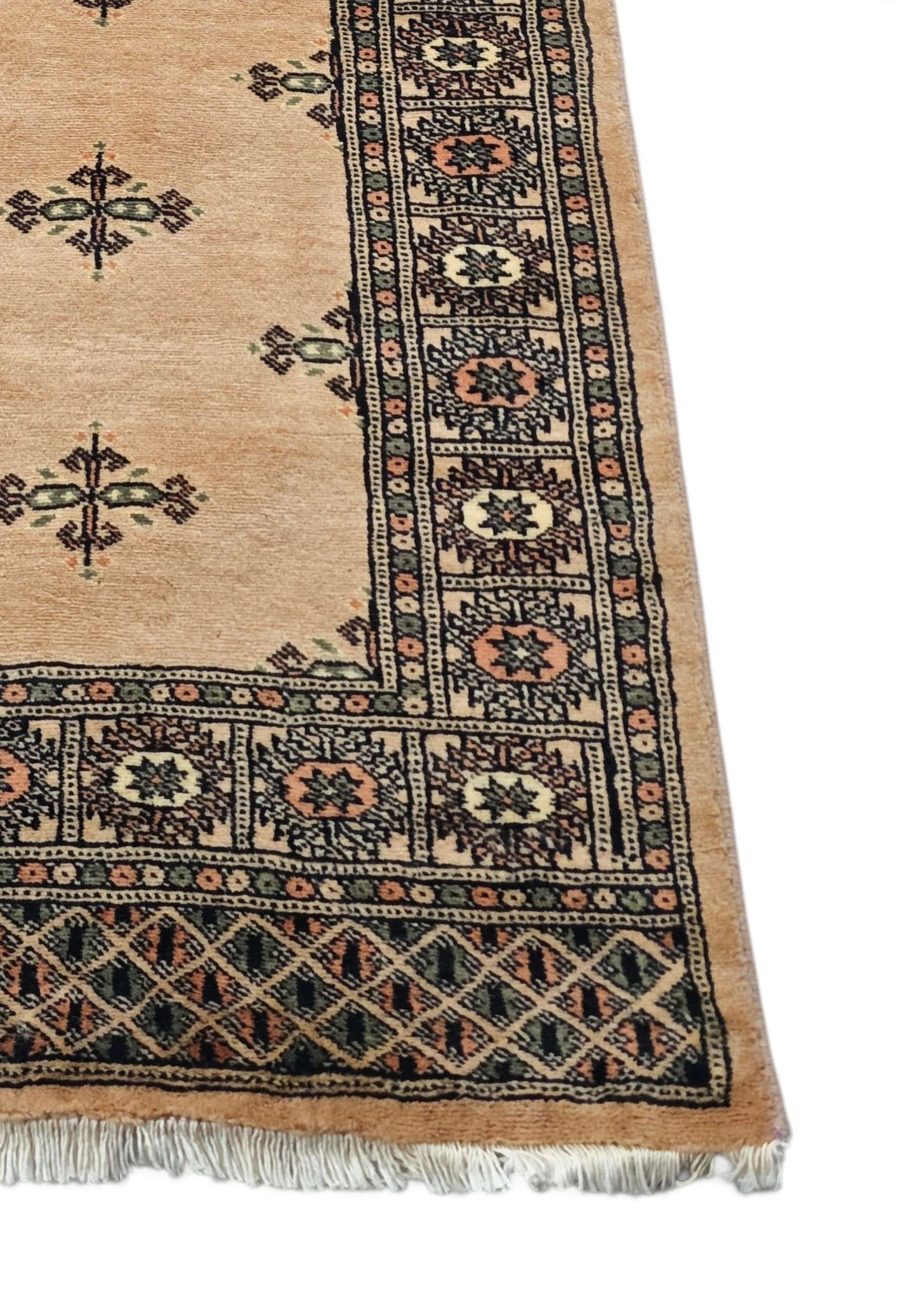 Corner of camel and espresso Bokhara hand-knotted runner