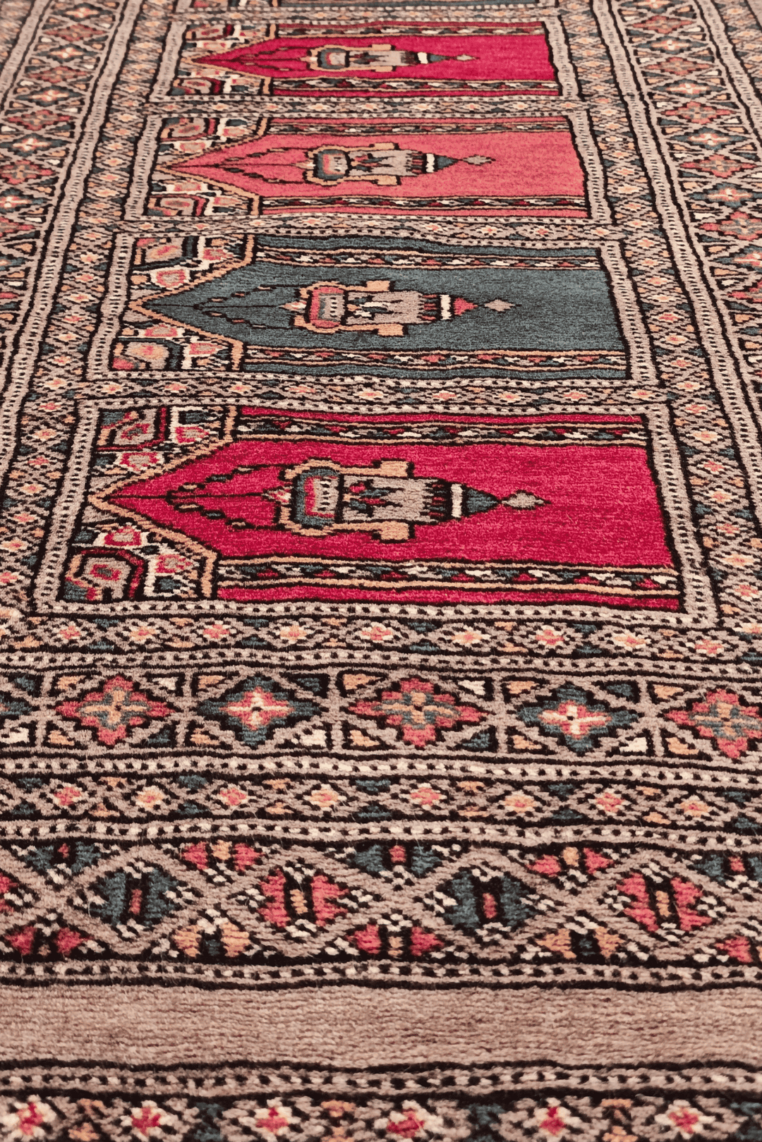 One-of-a-kind taupe and rose saf Pakistani entrance mat