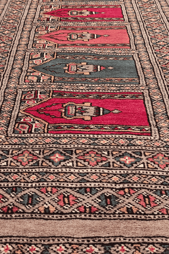 One-of-a-kind taupe and rose saf Pakistani entrance mat