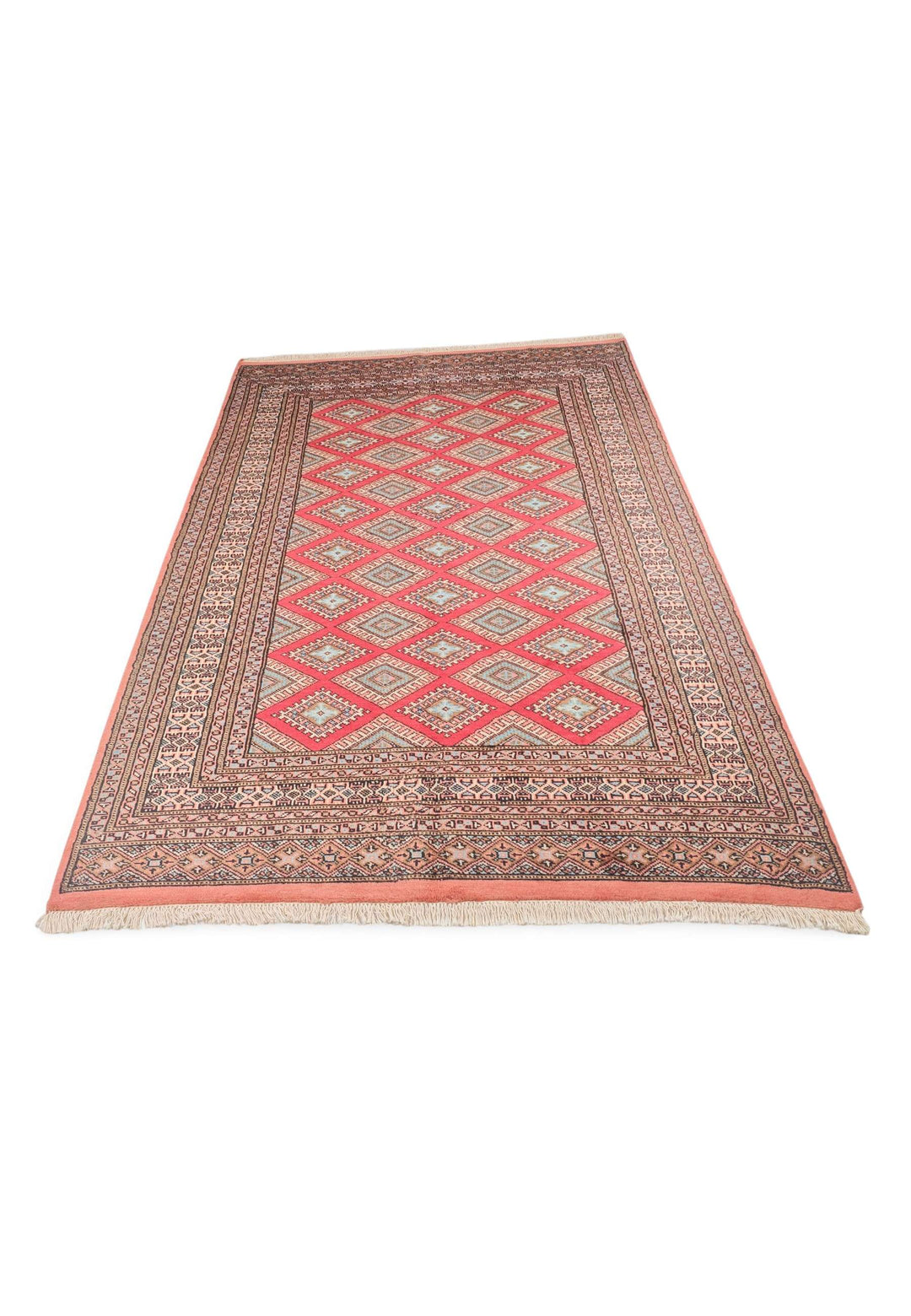 Hand-knotted wool pile of crimson diamond lattice rug, 156×239cm
