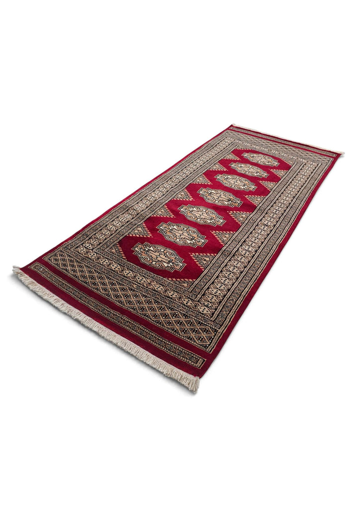 Deep wine and beige Yamoud rug for an entrance, 71×154cm