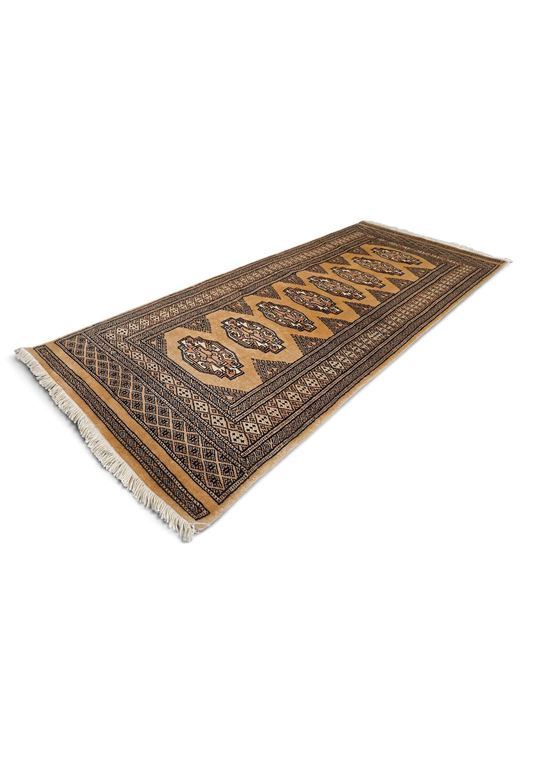 Golden tan Yamoud wool rug 69×156cm, hand-knotted craftsmanship