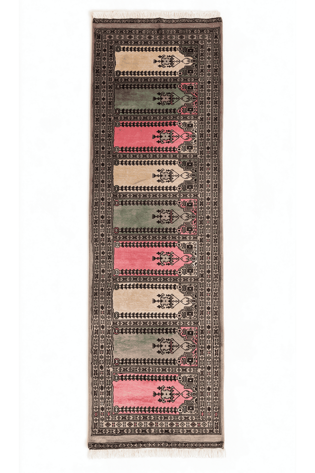 Taupe and pink three-colour saf rug, 62×190cm, entrance mat size