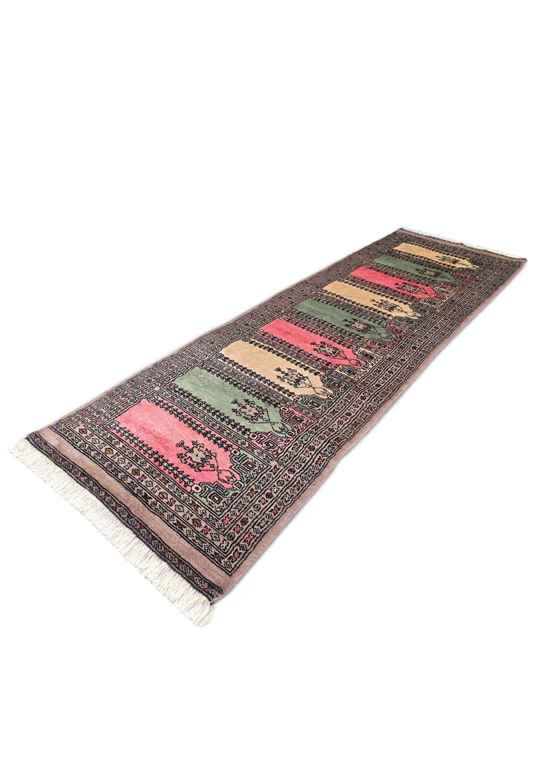 One-of-a-kind taupe and pink saf Pakistani entrance mat